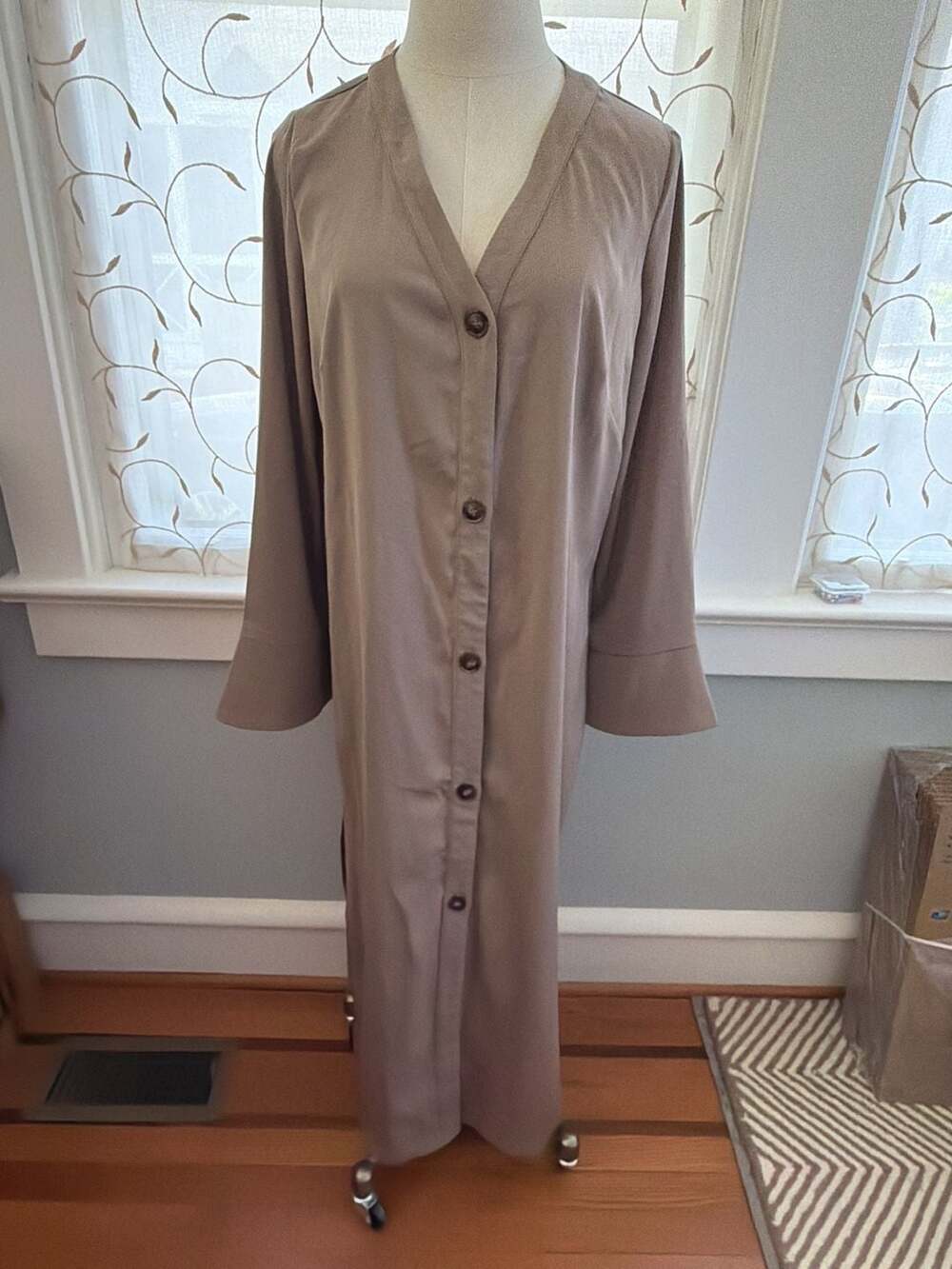 Légoe Heritage Taupe Satin Button Down Maxi Dress Size 0/S